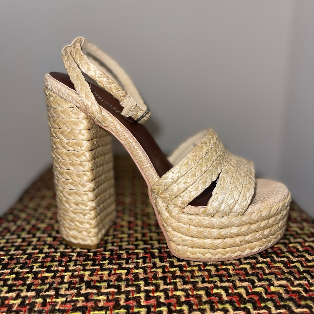 Jeffery Campbell Yawl Platform Heeled Sandal in Natural Raffia
